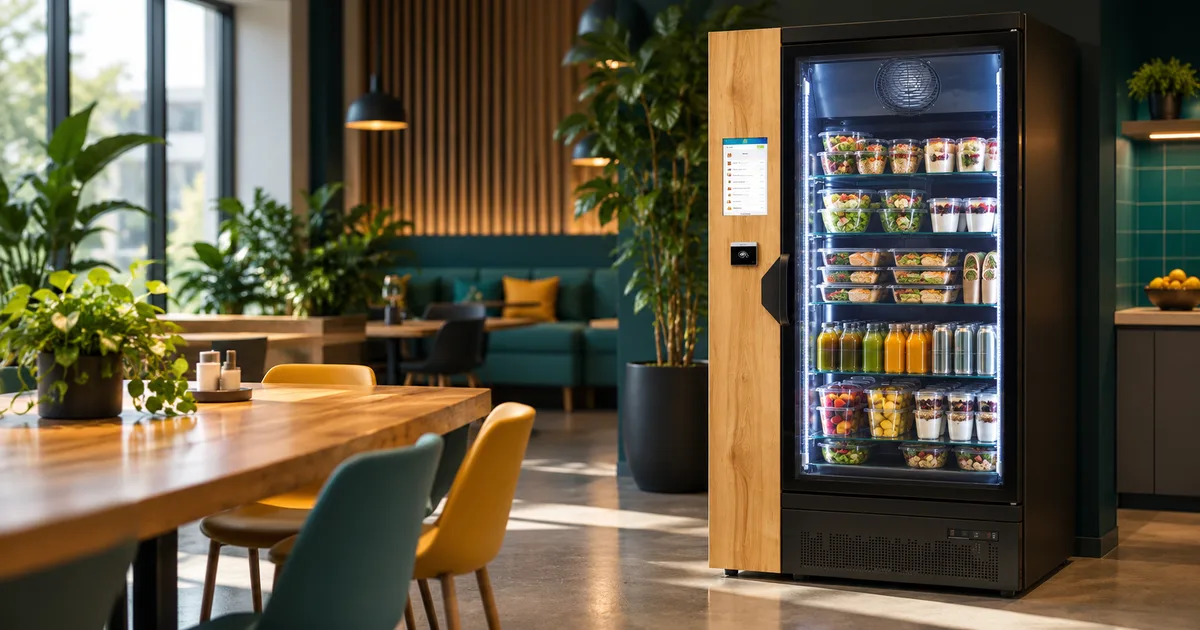 Cantine connectée : frigo Eat Machine en libre-service dans un espace de pause d'entreprise