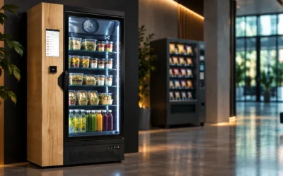 Frigo connecté et distributeur automatique dans un hall